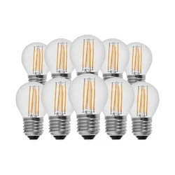 10 Iepakojums E27 Caurspīdīgas LED spuldzes — Kvēldiegs — Globuss — IP20 — 4W — 400 Lumens — 3000K