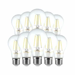 10 Опаковка E27 Прозрачни LED крушки - Нажежаема жичка - A60 - IP20 - 6W - 600 Лумени - 3000K