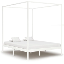 Canopy bed frame, white, solid pine wood, 160x200 cm