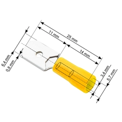 Insulated flat male connector 6,3/0,8 100 Pcs