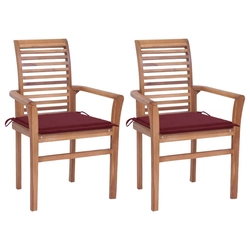 Lumarko Table chairs, 2 pcs, wine-colored pillows, teak wood