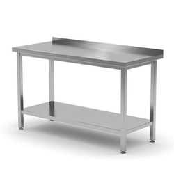 Wall-mounted steel worktop table with edge and shelf 140x60cm - Hendi 811481