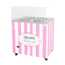 Ice cream dispenser | ice cream showcase | conservator | retro | 4 tub | round cuvettes | 843x670x895 mm | GELATO POZETTI 4 PINK