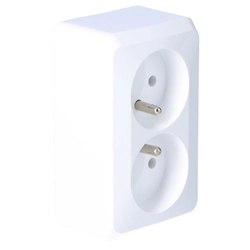 Double surface-mounted socket with grounding, white PRIMA