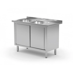 Table with two sinks, cabinet with sliding doors - compartments on the left side 1700 x 700 x 850 mm POLGAST 227177-L 227177-L