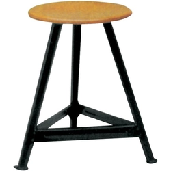 Band steel stool wood round seat, RAL 9005 tripod, height 600 mm seat D 350 mm