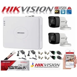 Hikvision ultra-professional surveillance system 2 cameras 8MP 4K DVR 4 accessory channels included