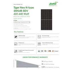 Photovoltaic module PV panel 430Wp JKM430N-54HL4R-BDV Bifacial Tiger Neo N-Type Black Frame Black Frame