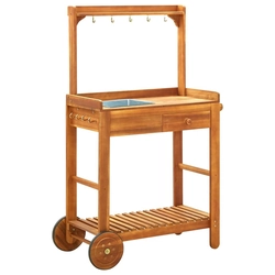 Garden kitchen trolley, solid acacia wood, 92x43.5x141.5 cm