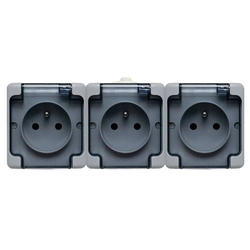 BRYZA gray triple horizontal socket IP54; gray, smoke flap (10 pcs) 180040