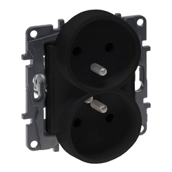 Double power socket with earthing for multiple frames, screw terminals, without contact shutter - black, NILOE STEP