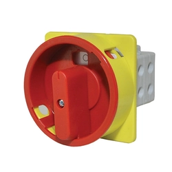 Desktop cam switch with the possibility of closing on 3 padlocks (5-8mm), red knob,0-I (enable - disable),32A, 3 field,IP40 T0-Ł