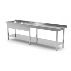 Table with two sinks and a reinforced shelf - compartments on the left side 2800 x 700 x 850 mm POLGAST 222287-6-L 222287-6-L