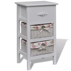 Cabinet with 1 drawer and 2 baskets, white, Paulownia wood