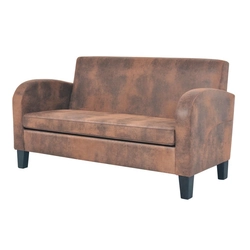 2-seat sofa, artificial chamois leather, brown