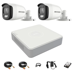 Hikvision surveillance system 2 cameras 5MP ColorVu 2.8mm, white light 20m, DVR 4 channels, mounting accessories, hard disk 1TB