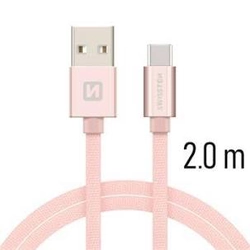 Swissten Data cable USB / USB-C TEXTILE 2m pink / gold SW-71521305