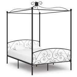 Canopy bed frame, black, metal, 140 x 200 cm