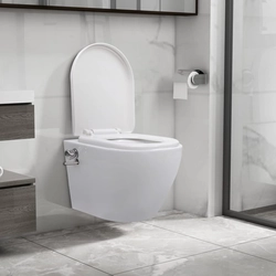 Wall mounted rimless toilet with bidet function, ceramic, white
