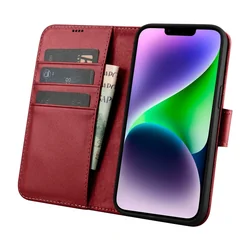 2w1 Bőr borítás felhajtható iPhone-nal 14 Anti-RFID Wallet Case piros
