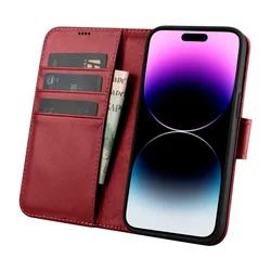 2w1 Housse en cuir avec rabat iPhone 14 Etui portefeuille anti-RFID Pro Max rouge