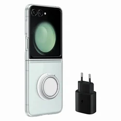 2w1 Husă transparentă din silicon pentru Samsung Galaxy Z Flip 5 + încărcător de perete USB-C 25W