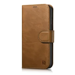 2w1 Leather Cover with Flip iPhone 14 Pro Anti-RFID Oil Wax Wallet Case light brown