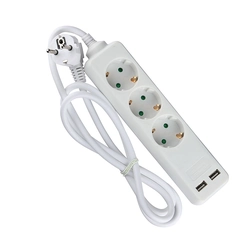 3 būdų išplėtimo lizdai – USB – IP20 – baltas – 1.5 m laidas