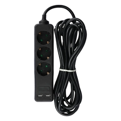 3 Tomas de extensión de vías - USB - Negro - IP20 - 5 m cable