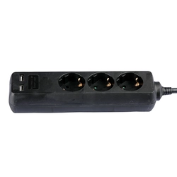 3 Ways Extension Sockets - Black - USB - IP20 - 1.5 m žica