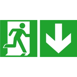 Escape sign foil B300xH150 mm Emergency exit on the right with downwards photoluminescent