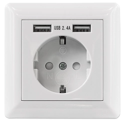 Flush-mounted electrical socket with 2 USB type A ports