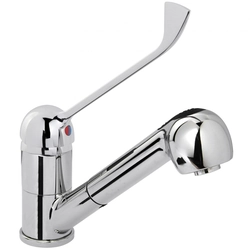 Stainless steel kitchen mixer with pull-out shower, height 230 mm - Hendi 810255