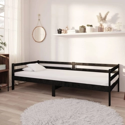 Day bed with mattress, 90x200 cm, black, pine wood