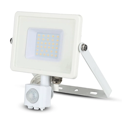 VT-30-S 30W LED SMD floodlight with motion sensor / Chip SAMSUNG / Color: 4000K / Housing: White