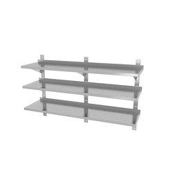 Adjustable triple, perforated hanging shelf with three consoles | 1600x400x875 mm