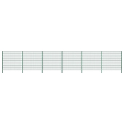 Fence panel with posts, iron, 10,2 x 1,6 m, green
