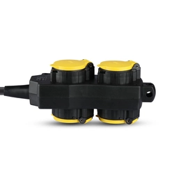 4 Formas de extensión de enchufes - IP44 - Cable negro+amarillo - 3m - Enchufe - Regleta