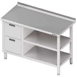 Stainless steel table with a block of 2 drawers (L) and 2 shelves 100x70 | Stalgast