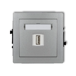 DECO silver metallic, Single USB charger mechanism, 5V, 1A (7DCUSB-1) Karlik