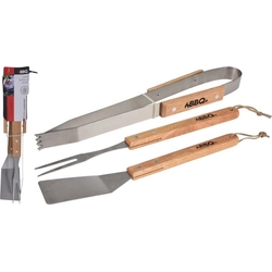 barbecue tools BBQ stainless steel, wood hand, set of 3 pieces.