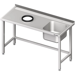 Wall-mounted 1-bowl sink table (L), without shelf with a hole | 1200x700x850 mm | welded