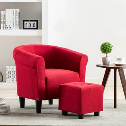 2-piece set, armchair with footstool, wine red, fabric