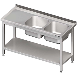 Stainless steel table with a 2-bowl sink(P) with a shelf 1200x700, screwed | Stalgast