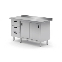 Stainless table with the cabinet + 3 drawers 180x60x85 | Polgast