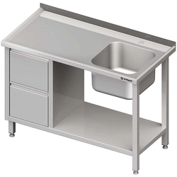 Table with sink 1-kom.(P), with two drawer block and shelf 1400x600x850 mm