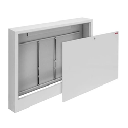 Online wall-mounted cabinet 580x660x140 for mounting manifolds without and with a mixing system 10/3 closed with a coin