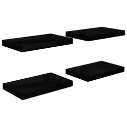Półki ścienne, 4 szt, czarne, wysoki połysk, 40x23x3,8 cm, MDF