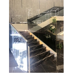 Black marble staircase, polished tiles 120x30