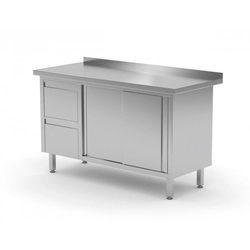 Wall table cabinet with two drawers and sliding doors - drawers on the left side 1400 x 600 x 850 mm POLGAST 130146-L 130146-L